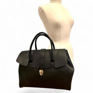 Black Faux Leather XLStructured Tote Travel Bag |  NWT